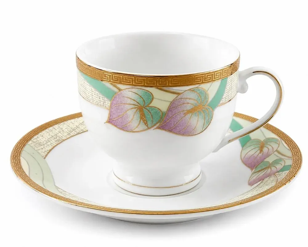 Casati Bavaria Germany Fine Porcelain Cup & Saucer Gold Trim Leaf Pattern Set